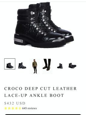 Croco Deep Cut Leather Lace Up Ankle Boots